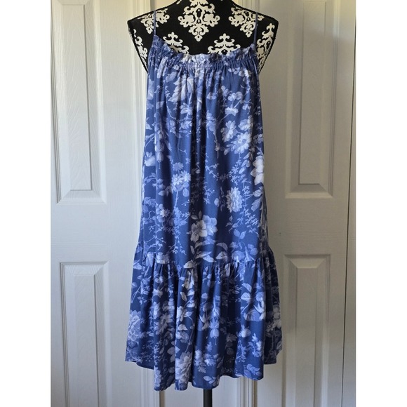 H&M Blue Floral Maxi Dress Spaghetti Strap Tiered Ruffle Midi Summer - Picture 1 of 10
